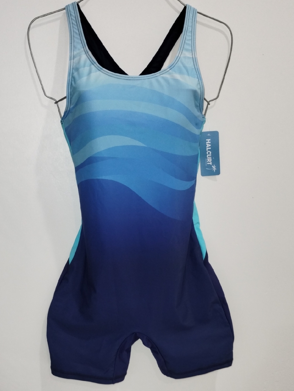 Halcurt Blue Gradient Athletic One-Piece Swimsuit